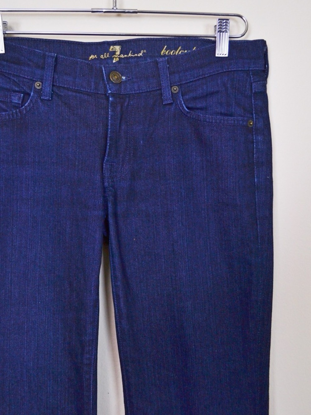 7 For All Mankind Dark Blue Flare Jeans with Embroidered Back Y2K Vintage Bootcu - Picture 4 of 16